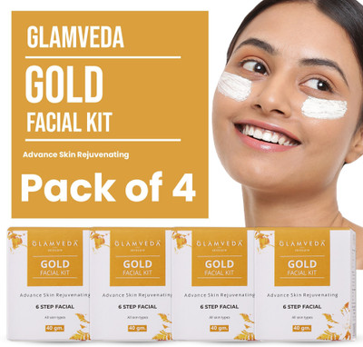 GLAMVEDA Gold Rejuvenating Facial Kit Pack Of 4 | Steps Facial Kit(4 x 40 g)