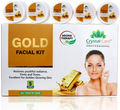Crystal Care GOLD FACIAL KIT For Instant Radiance & Golden Glow with 5 easy steps(5 x 70 g)