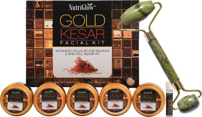 NutriGlow Gold Kesar Facial Kit for Radiant Skin (250g+10ml) with Jade Roller(2 x 130 g)