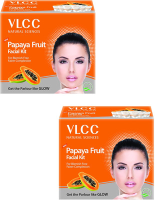 VLCC Papaya Fruit Facial Kit - 60g | Glowing, Blemish Free Skin(2 x 60 g)