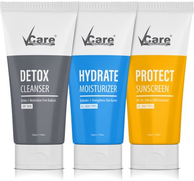 Vcare 3-In-1 Refresh Face Wash, Hydrate Moisturizer + SPF 30 Protect Sunscreen(3 x 16.67 g)