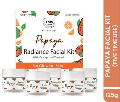 TNW - The Natural Wash Papaya Facial Kit | Papaya & Jojoba Oil | Orange & Turmeric(5 x 25 g)