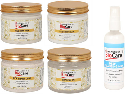 BEAUCODE BioCare Rice Bran Facial kit 500ml Each With Deep Cleansing Milk 100ml||(5 x 420 ml)