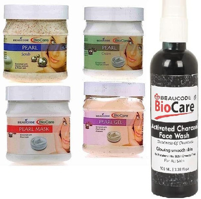 BEAUCODE BioCare Pearl Facial Kit With Charcoal Face Wash Cream-Mask-Gel-Scrub(5 x 220 ml)