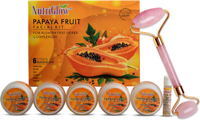 NutriGlow Papaya Facial Kit for Blemish Removal (250g+10ml) with Jade Roller(2 x 130 g)
