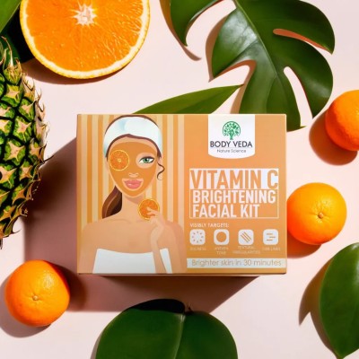 BODY VEDA Vitamin C Brightening Facial Kit For Dulness, Uneven Tones & Fine Lines(55 g)