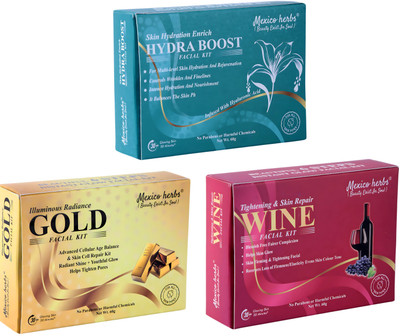 Mexico herbs HYDRA BOOST & GOLD,RED WINE FACIAL KIT FOR WOMEN O3 WHITENING HYDRA KOREAN SKIN(180 g)
