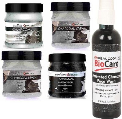 BEAUCODE BioCare Charcoal Facial Kit With Charcoal Face Wash Cream-Mask-Gel-Scrub(5 x 220 ml)