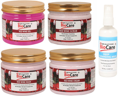 BEAUCODE BioCare Red Wine Facial Kit 500 ml Each With Deep Cleansing Milk 100ml||(5 x 420 ml)