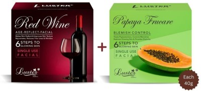 Luster Red Wine & Papaya Frucare Facial Kit | Single Use Mini Facial Kit(2 x 40 g)