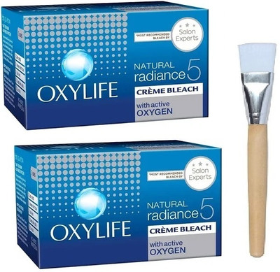 Oxylife Natural Radiance 5 Creme Bleach 27g - Pack Of 2 With Face Pack Brush 1pc(3 x 18 ml)