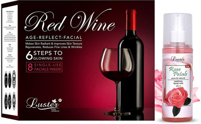 Luster Red Wine Age Reflect Facial Kit + Rose Petals Pure & Natural Rose Water(7 x 76.43 ml)