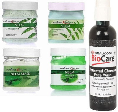 BEAUCODE BioCare Neem Facial Kit with Charcoal Face Wash Cream-Mask-Gel-Scrub(5 x 220 ml)