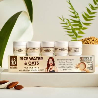 Beleza professional Rice Water & Oats Facial Kit 125g | Brightening & Hydrating(125 g)