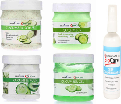 BEAUCODE BioCare Cucumber Facial Kit 250 ml Each With Deep Cleansing Milk 100ml||(5 x 220 ml)