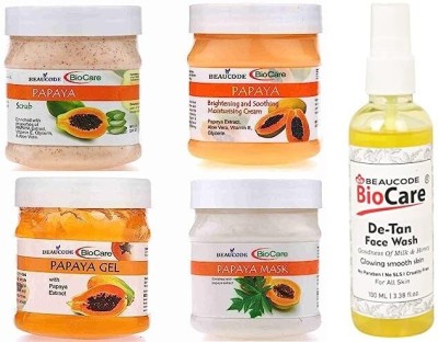 BEAUCODE BioCare Papaya Facial Kit 250gm Each with De-Tan Face Wash 100ml||(5 x 220 ml)