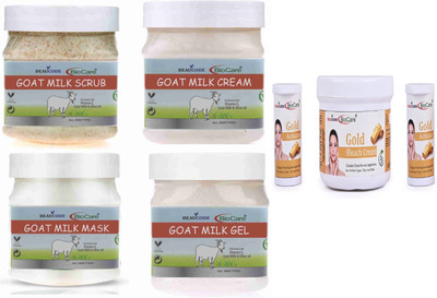 BEAUCODE BioCare Goat Milk Facial Kit 250ml with Gold Bleach Cream 300ml(5 x 7.2 ml)
