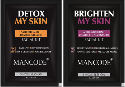 MANCODE Detox My Skin + Brighten My Skin Facial Kit Formulated for Men Skin (Pack of 2)(2 x 58 g)