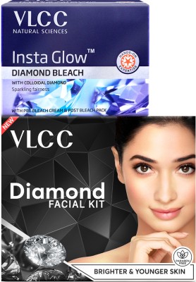 VLCC Diamond Single Facial Kit and Insta Glow Diamond Bleach(90 g)
