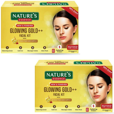 Nature's Essence GLOWING GOLD FACIAL KIT WITH 24 KARAT GOLD & SAFFRON 40G EACH PACK OF 2(2 x 40 g)