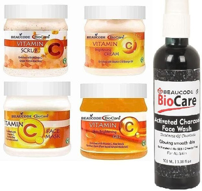 BEAUCODE BioCare Vitamin C Facial Kit With Charcoal Face Wash Cream-Mask-Gel-Scrub(5 x 220 ml)