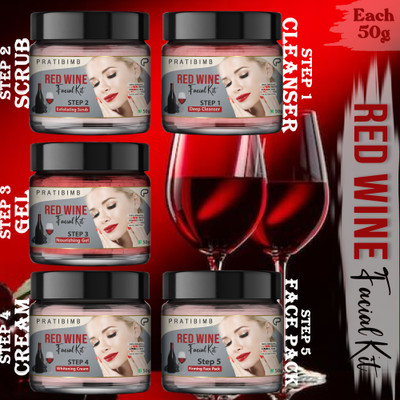 Pratibimb Unlock Your Radiance: The Ultimate Red Wine Facial Kit for Glowing Skin(5 x 10 g)