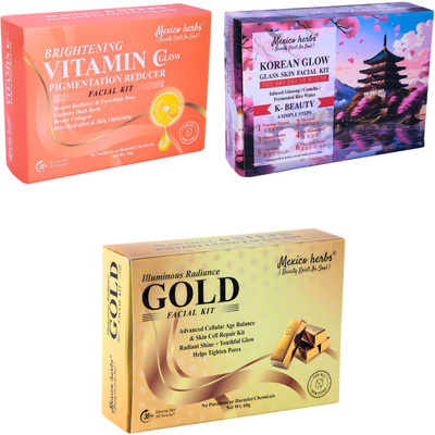 Mexico herbs VITAMIN C,KOREAN,GOLD FACIAL KIT FOR WOMEN ANTI AGEING HYDRA SKIN O3 WHITING(3 x 66.67 g)