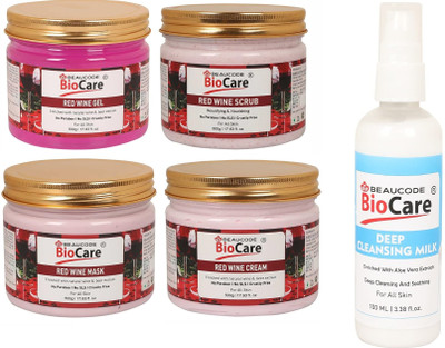 BEAUCODE BioCare Red Wine Facial Kit 500 ml Each With Deep Cleansing Milk 100ml||(4 x 500 ml)
