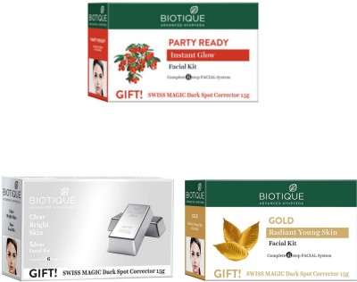 BIOTIQUE Facial Kit Combo - Party Ready , Silver & Gold 65g Each(3 x 65 g)