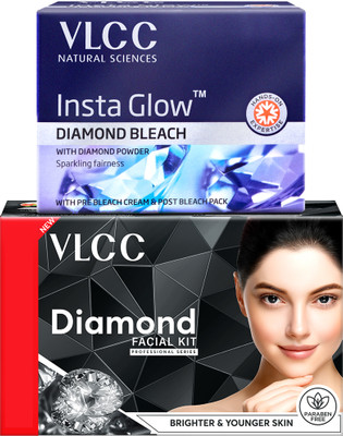 VLCC Diamond Facial Kit with FREE Rose Water Toner & Insta Glow Diamond Bleach(2 x 215 g)