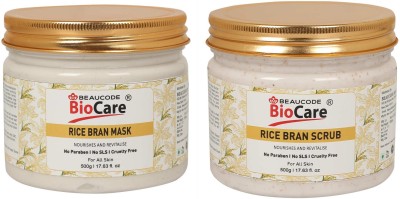 BEAUCODE BioCare Rice Bran Facial kit Scrub-Mask For Women & Men For All Skin Types(2 x 500 ml)