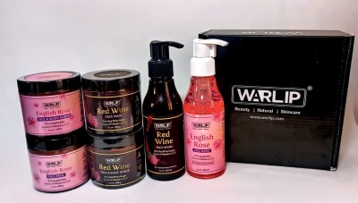 warlip English Rose & Red Wine Facial Kit { Face Pack, Face Wash , Face & Body Scrub}(6 x 116.67 ml)