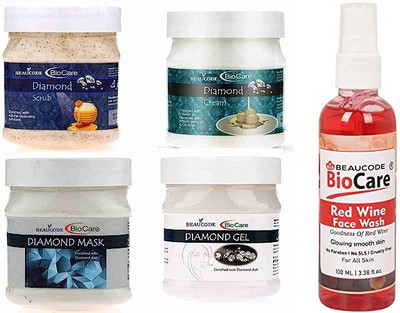 BEAUCODE BioCare Diamond Facial Kit 250ml With Red Wine Face wash 100ml (5 Set)(5 x 50 ml)