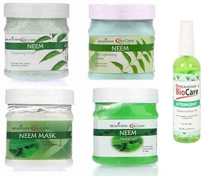 BEAUCODE BioCare Neem Facial Kit with Astringent 100ml||Cream-Mask-Gel-Scrub 250gm Each(5 x 220 ml)