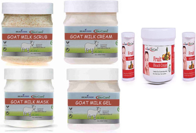 BEAUCODE BioCare Goat Milk Facial Kit 250ml with Fruit Bleach Cream 300ml(5 x 260 ml)