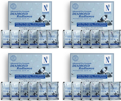 NutriGlow NATURAL'S Advanced Pro Formula Combo Pack of 4 Diamond Radiance Facial Kit 60gm Each For Make Skin Acne & Spot Free,Brightens Up Dull Skin(4 x 60 g)