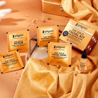 Pilgrim 24K Gold Facial Kit 5 Easy Steps for Natural Radiance & Golden Glow(28.06 ml)