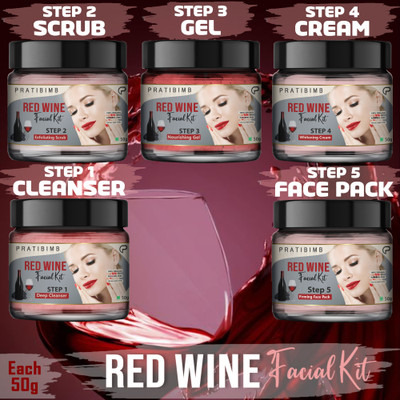 Pratibimb Essential Red Wine Facial Kit for Beautiful, Smooth, and Rejuvenated Skin(5 x 10 g)