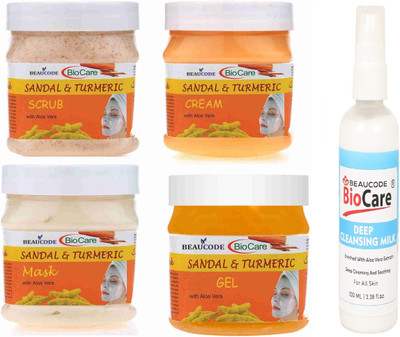 BEAUCODE BioCare Sandal & Turmeric Facial Kit 250 ml Each With Deep Cleansing Milk 100ml||(5 x 220 ml)