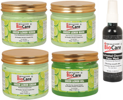 BEAUCODE BioCare Green Lemon Facial kit 500g With Charcoal Face Wash 100ml(5 x 420 ml)