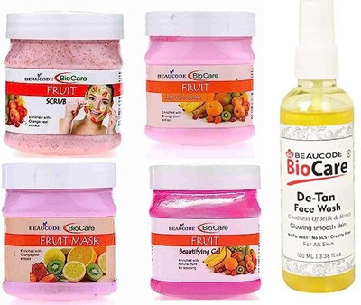 BEAUCODE BioCare Fruit Facial Kit 250gm Each with De-Tan Face Wash 100ml||(5 x 220 ml)