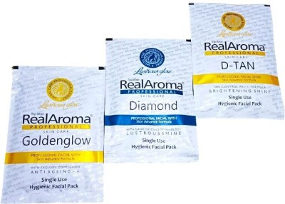 Topmax real aroma FACIAL KIT MIX COMBO 72gm x 3 PCS (D-TAN, DIAMOND, GOLDEN GLOW)(3 x 72 g)