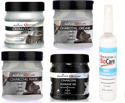 BEAUCODE BioCare Charcoal Facial Kit 250 ml Each With Deep Cleansing Milk 100ml||(5 x 220 ml)