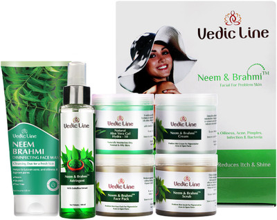 Vedic Line Neem & Brahmi Facial Kit For Acne Prone Skin(6 x 103.33 ml)