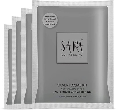 SARA SOUL OF BEAUTY 6-Step Silver D-TAN� Facial Kit For Insant Tan Removal &whitening Skin(4 x 15.5 g)