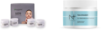Nandini Platinum Facial Kit, 210g And N+ Tan Eraser Pack Of 2(2 x 250 ml)