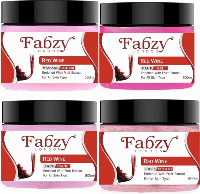 fabzy London Khadi Red Wine Facial Kit 4 in 1 - Scrub + cream + Pack + Gel 500 mlx4(4 x 500 ml)