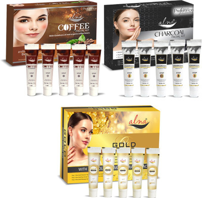 Alna Care Gold facial kit and Activated Bamboo Charcoal Facial kit with Coffee Facial kit(3 x 75 g)