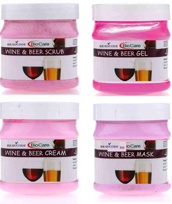 BEAUCODE BioCare Wine & Beer Facial Kit Cream-Mask-Gel-Scrub(4 x 250 ml)