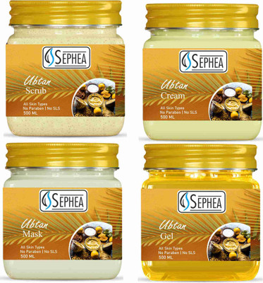 SEPHEA Professional Ubtan Facial Kit 2000ml - Scrub + Cream + Pack + Gel 500 ml x 4(4 x 500 ml)